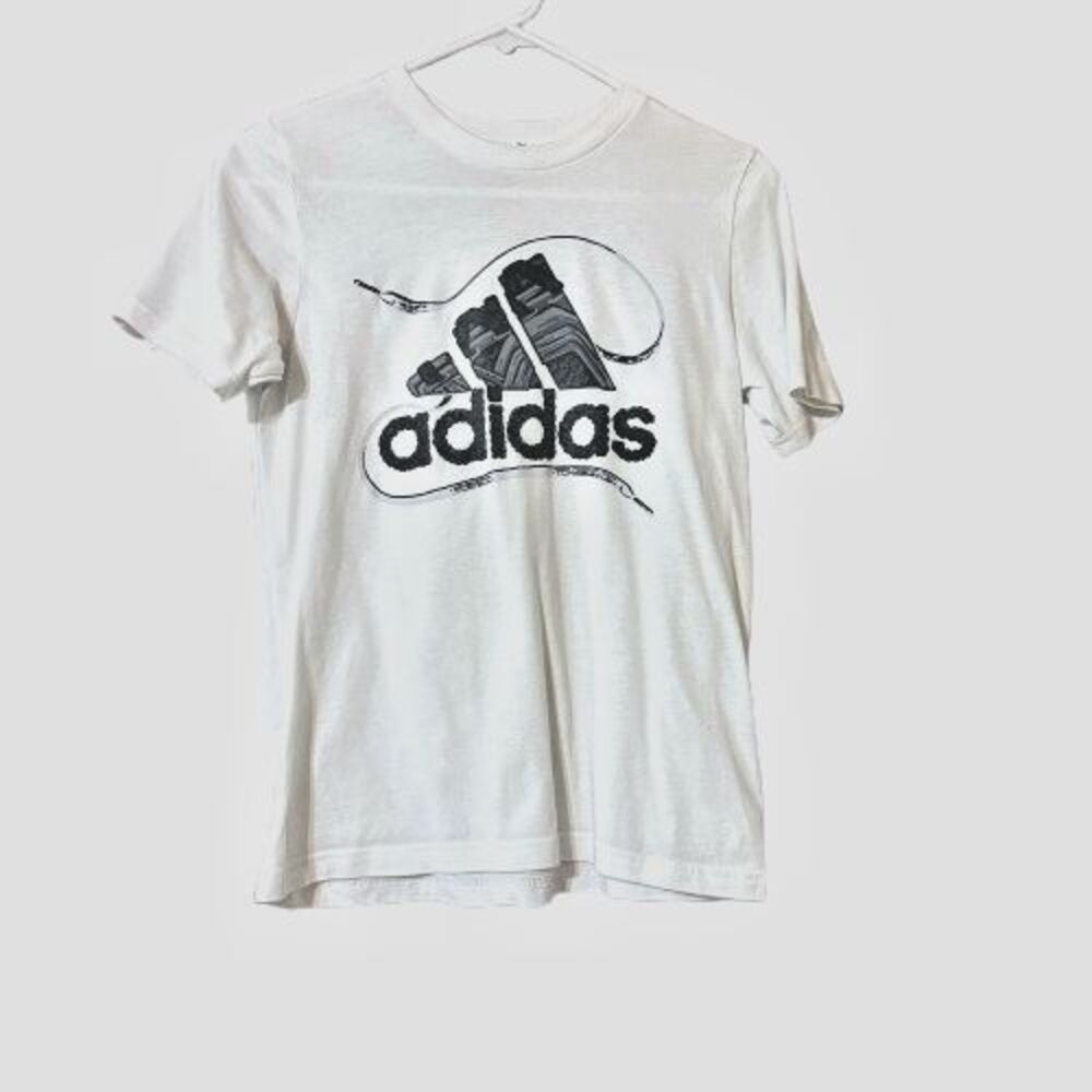 Adidas White Tshirt Size M 10/12  Regular Fit Coupe Standard Short Sleeve